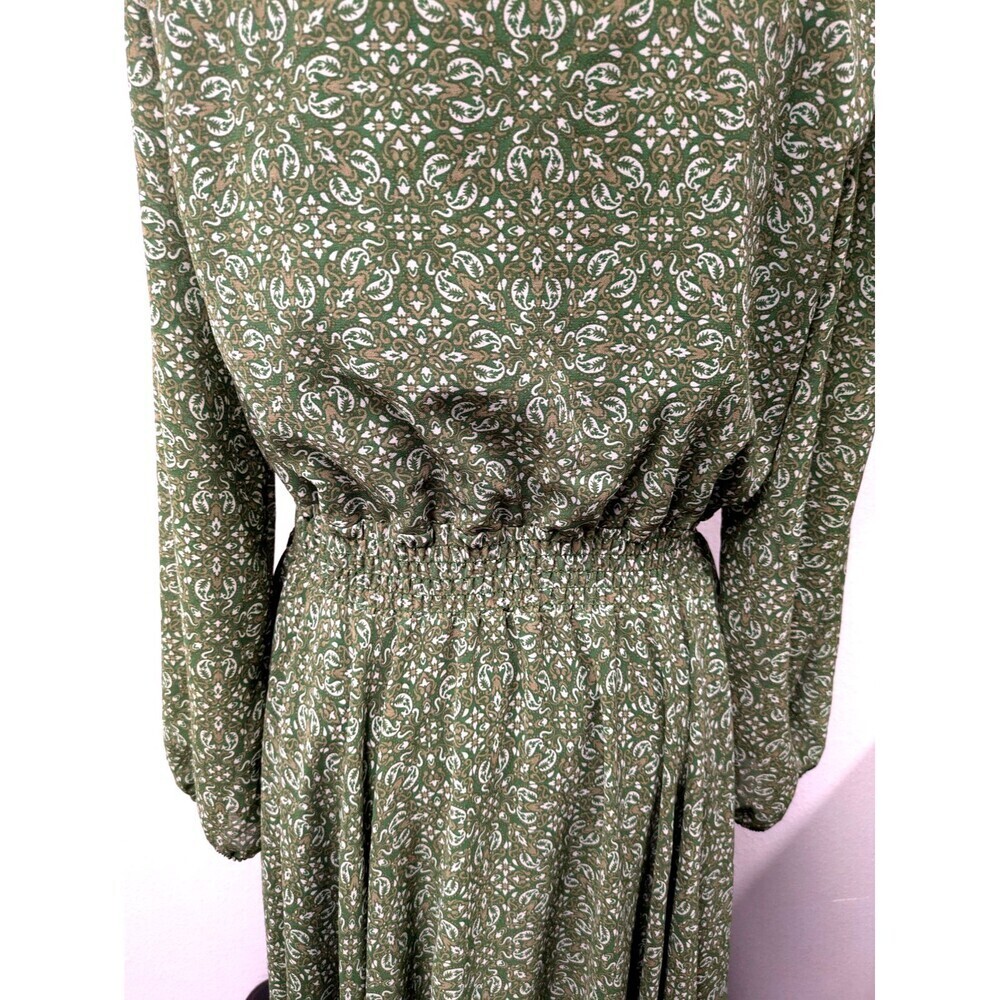 Lark & Grey Green Paisley Floral Print Smocked Dress sz M Holiday Modest Peasant - Picture 9 of 13